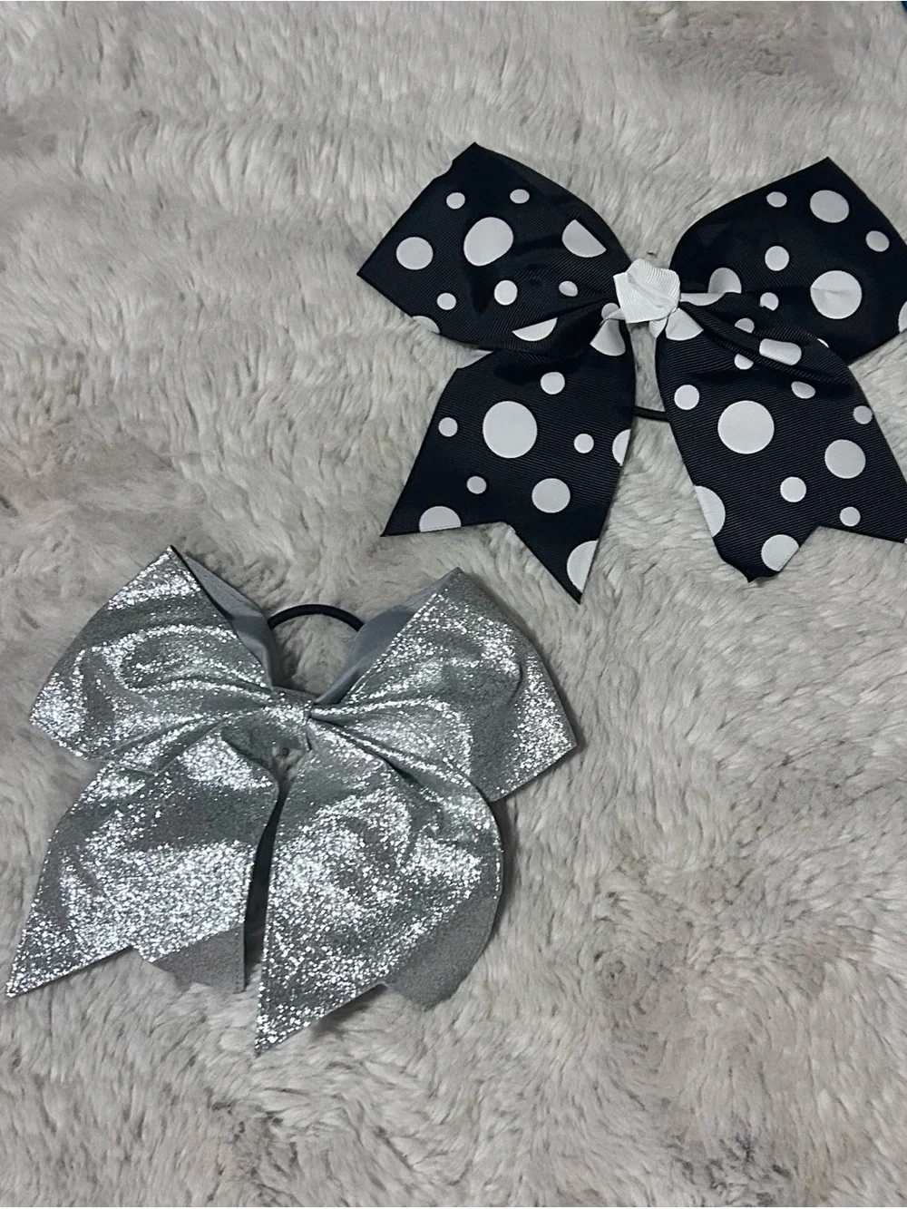 Polka Dot Black & White Bow + Silver Glitter Bow Hair Set